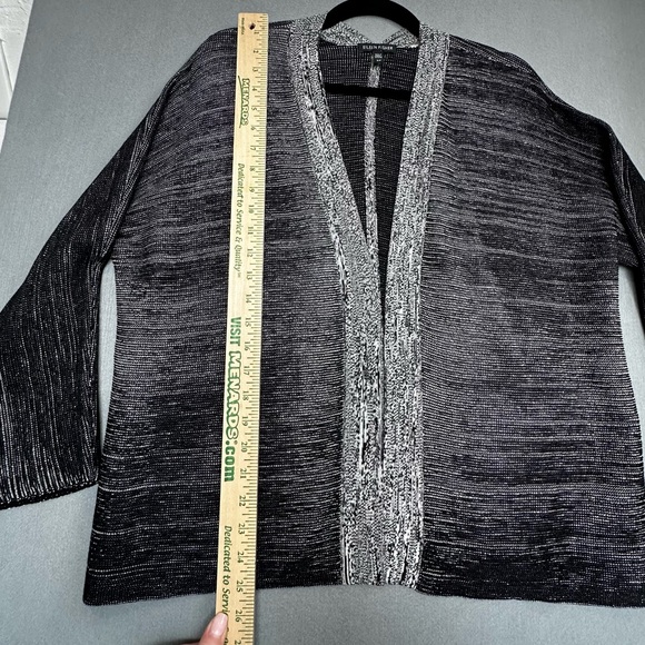 Eileen Fisher Silk Organic Cotton Open Front Striated Cardigan Grey Black Size S - Picture 5 of 8
